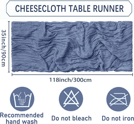 Gray Blue Cheesecloth Table Runner 12 Pack – 35 x 118 Inch Gauze Fabric Boho Table Runners for Wedding Arch, Rustic Bridal Shower, Baby Shower, Party Decorations, Farmhouse Home Decor