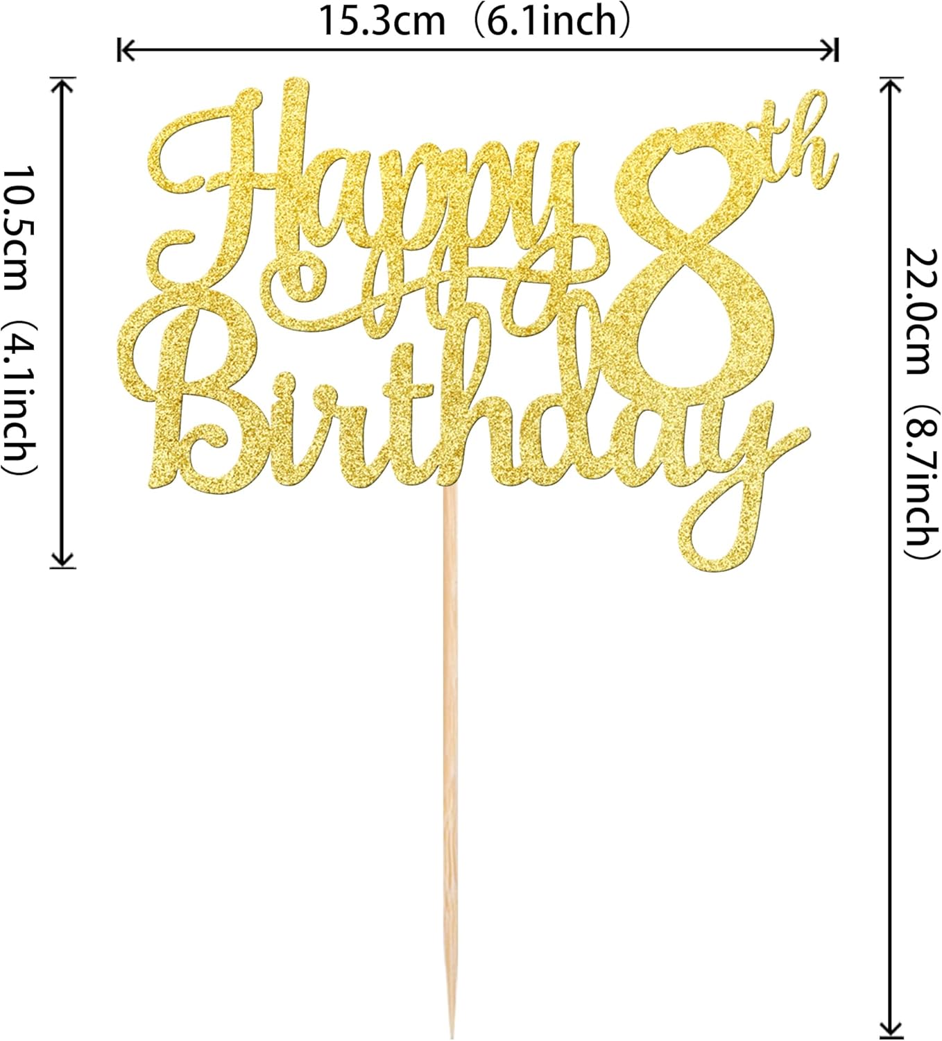 1 PCS Happy 8th Birthday Cake Topper - Gold Glitter Cheers to 8 Years - Fabulous Cake Decoration for 8th Birthday Theme Party
