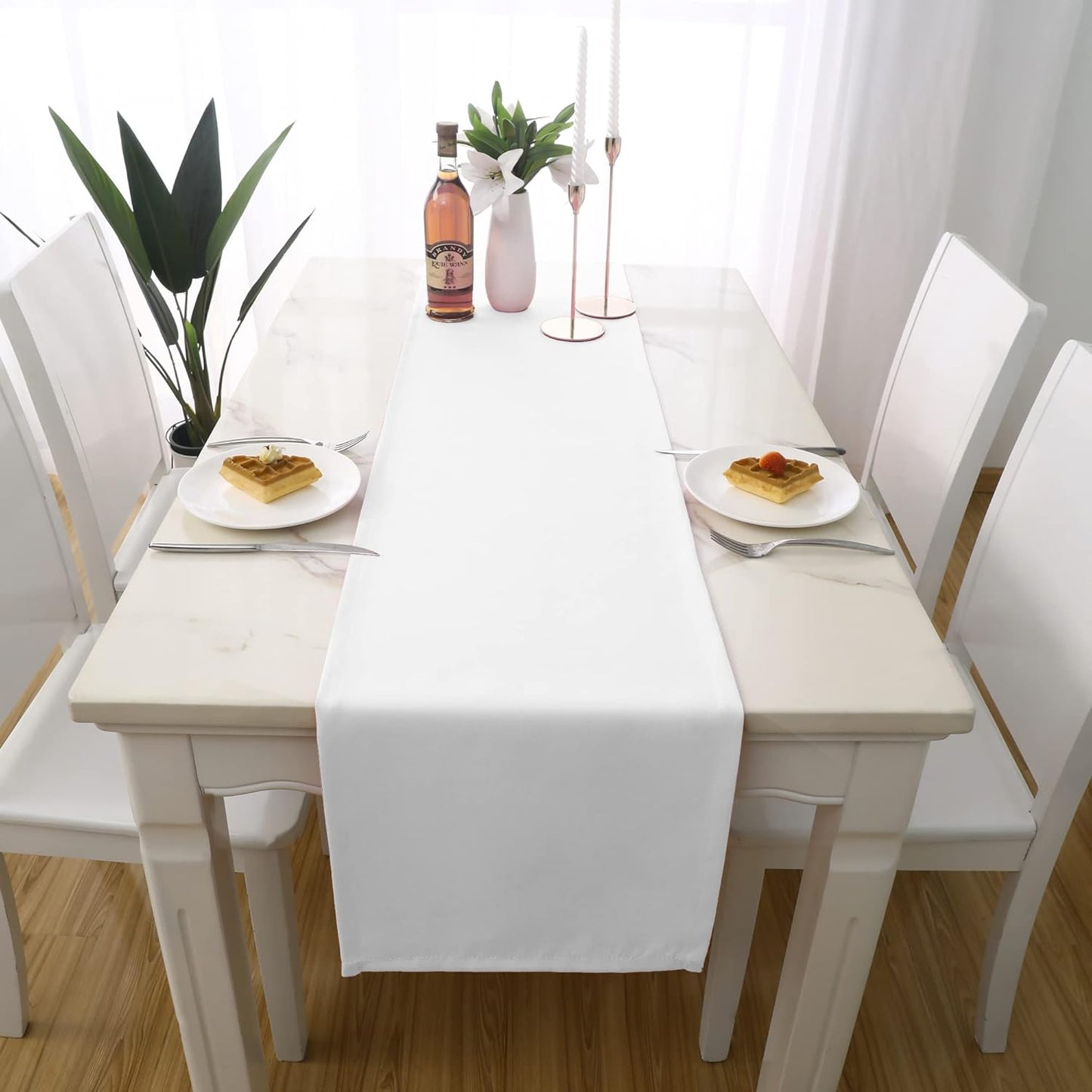 DUALIFE White Table Runner Table Runner 14x108 inch Solid Color Thick Polyester Decorative Cloth Handcrafted for Wedding Valentine's Day Birthday Shower Party 1 Piece