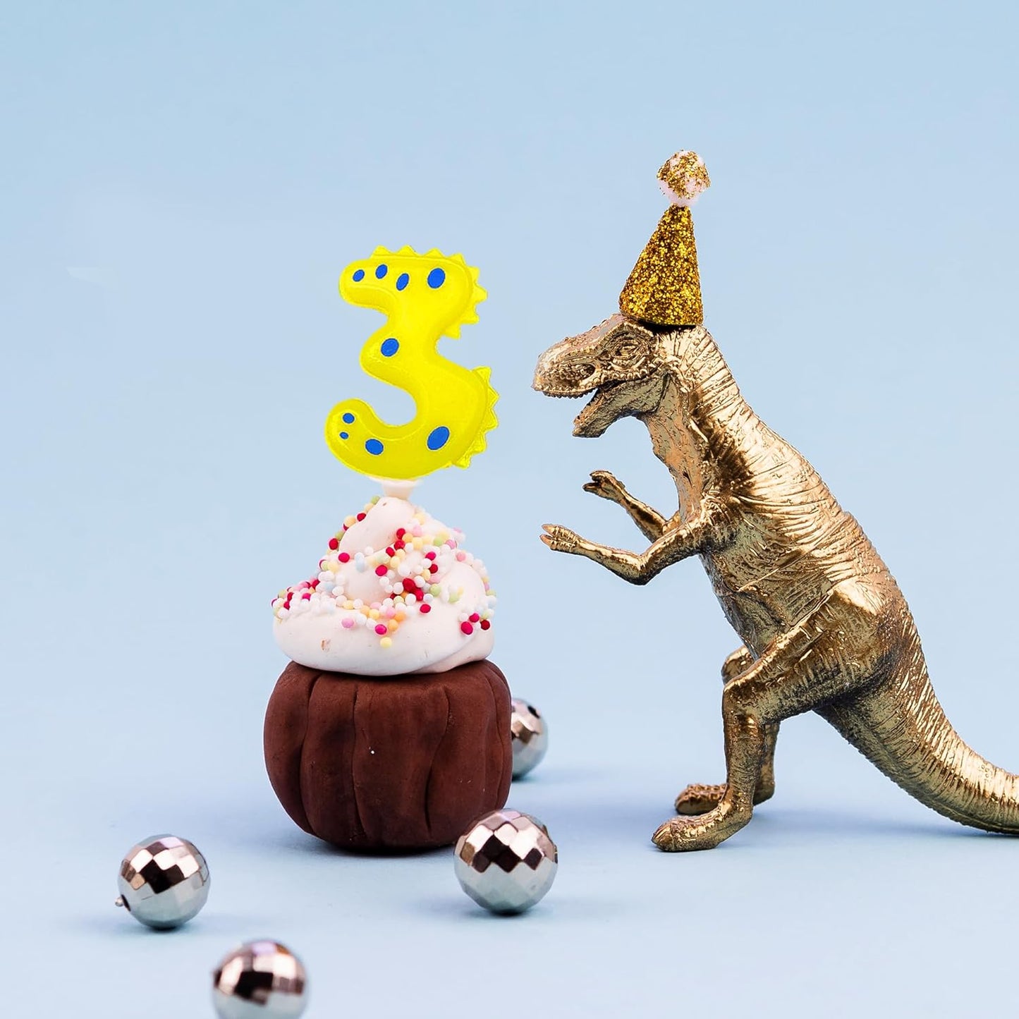 Number Birthday Candles(2 Candle Yellow) Dinosaur Shape Number Happy Birthday Cake Candles for Dinosaur Birthday Party Decoration Reunions Theme Party