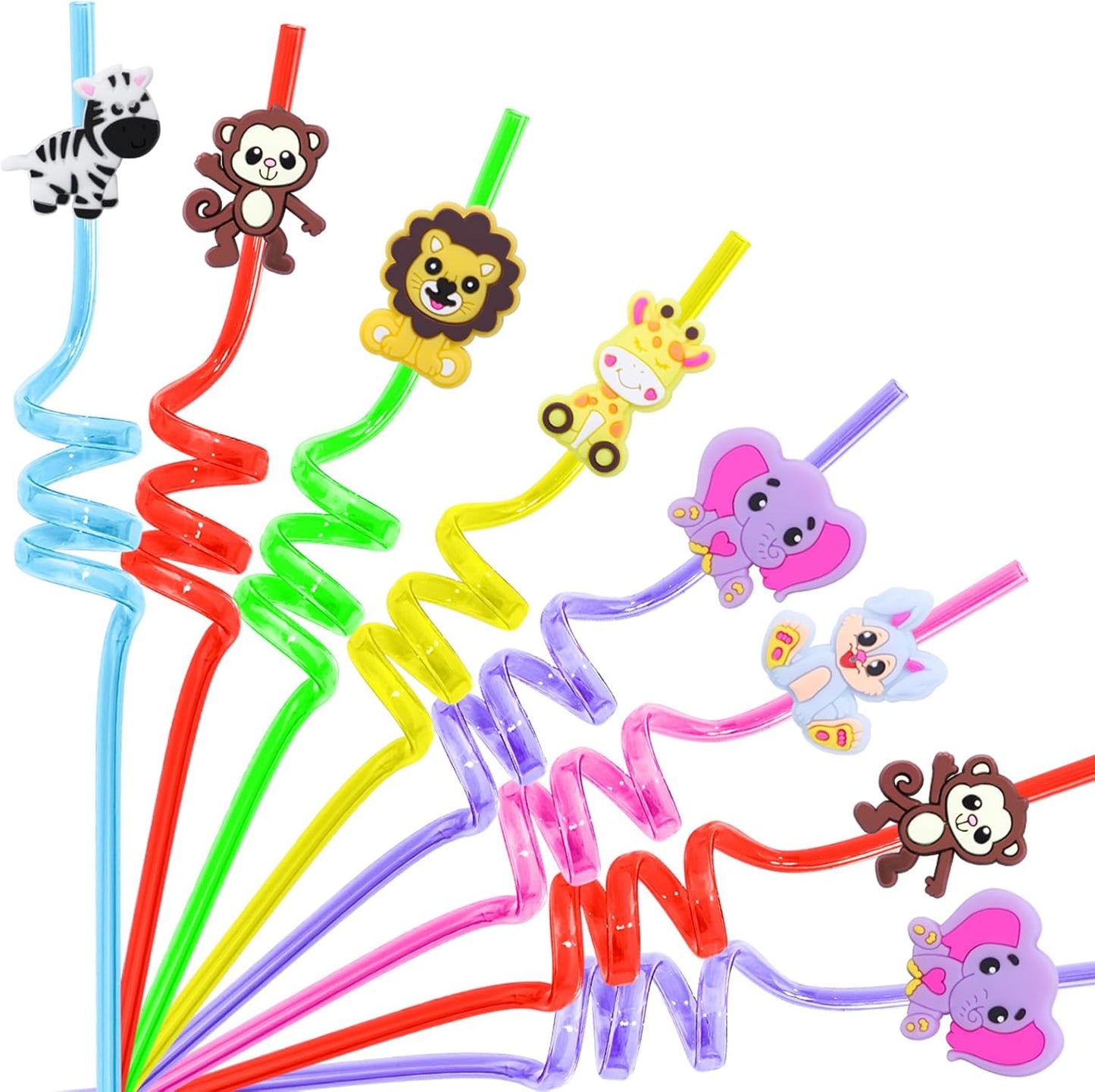 24Pcs Jungle Animal Party Straws for Jungle Animal Party Favors, Animal Themed Party Decorations Reusable Animal Straws for Animal Party Supplies for Kids Boys Girls