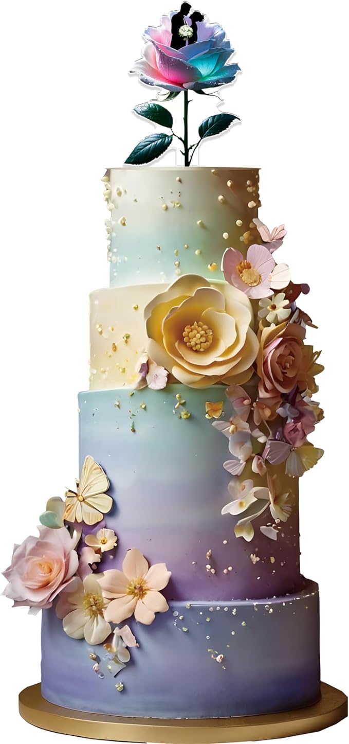 Rose-Shaped Mr & Mrs Cake Topper - Wedding Bride and Groom Cake Decorations for Engagement, Anniversary, Just Married Acrylic（2D)