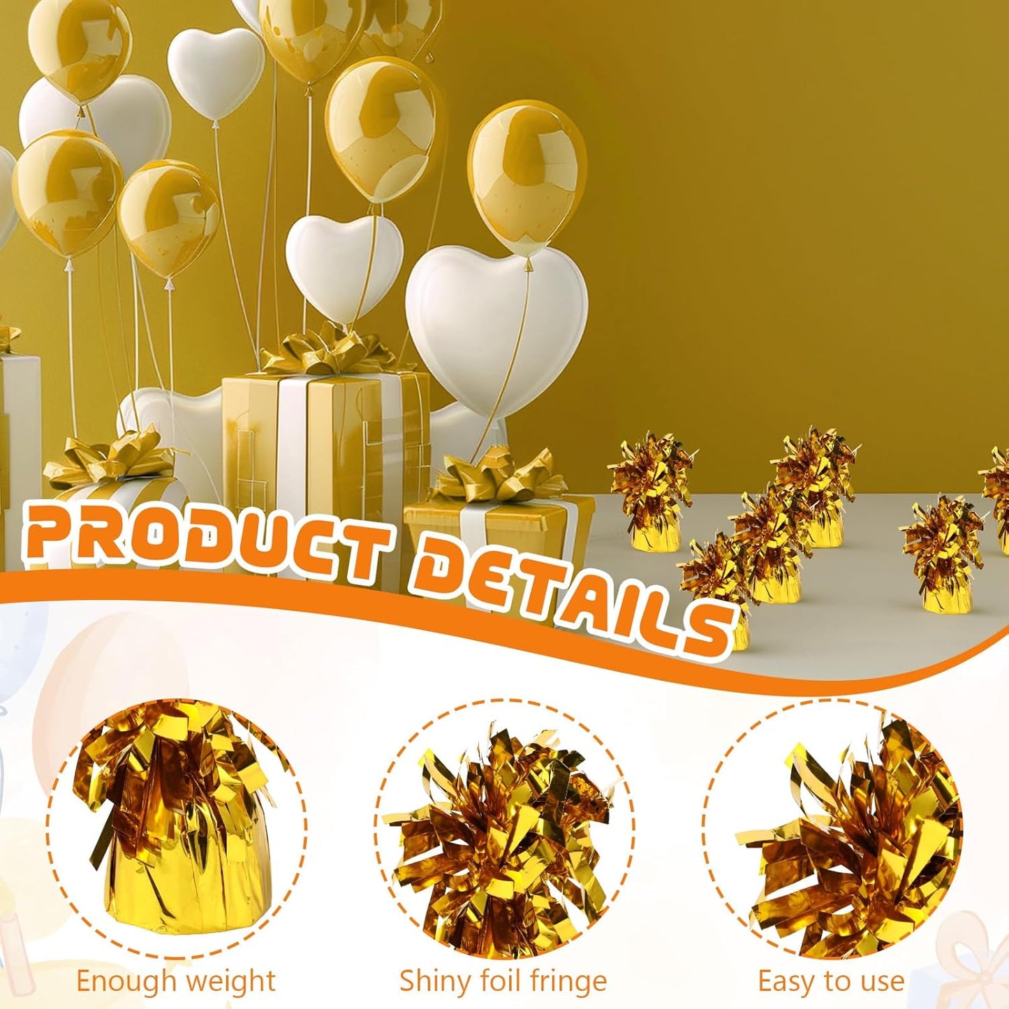 16 Pack Gold Balloon Weights Metallic Holder Anchors Balloon Holder Weights for for Birthday 2025 Graduation Party Christmas Wedding Celebration Decoration (Gold)