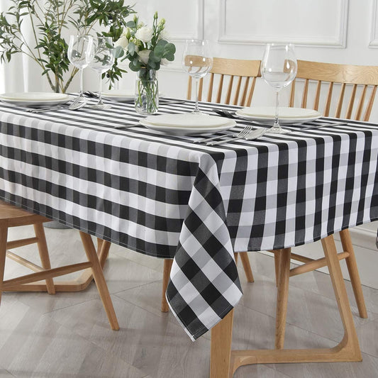 maxmill Checkered Rectangle Tablecloth Water Resistance Wrinkle Free Spillproof Heavy Weight Gingham Plaid Table Cloth for Buffet Banquet Parties Event Holiday Dinner, 60 x 84 Inch Black and White
