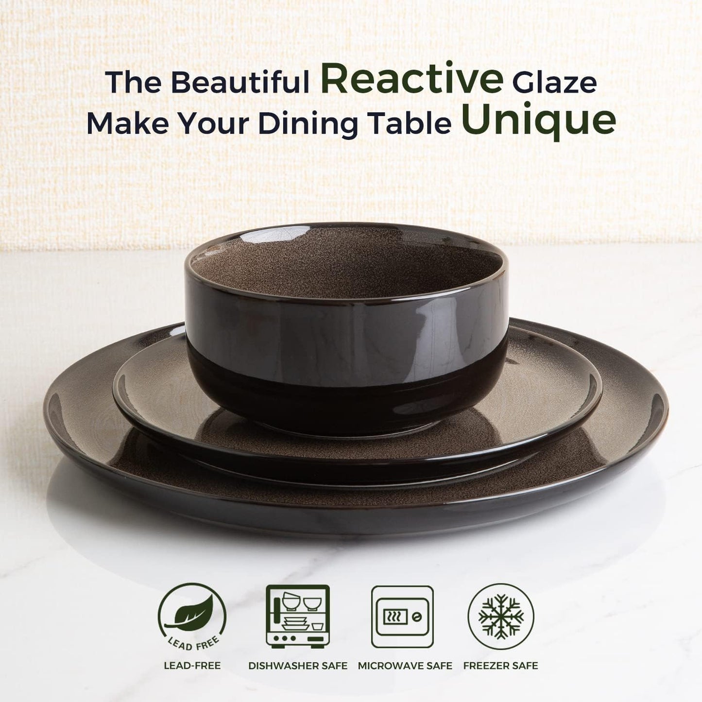 LERATIO Ceramic Plates Set of 6, 8.5 Inch Reactive Glaze Light Weight Porcelain Salad Plates,Modern Shape Dinnerware Dishes Set for Microwave&Dishwasher &Oven Safe,Scratch Resistant-Chestnut