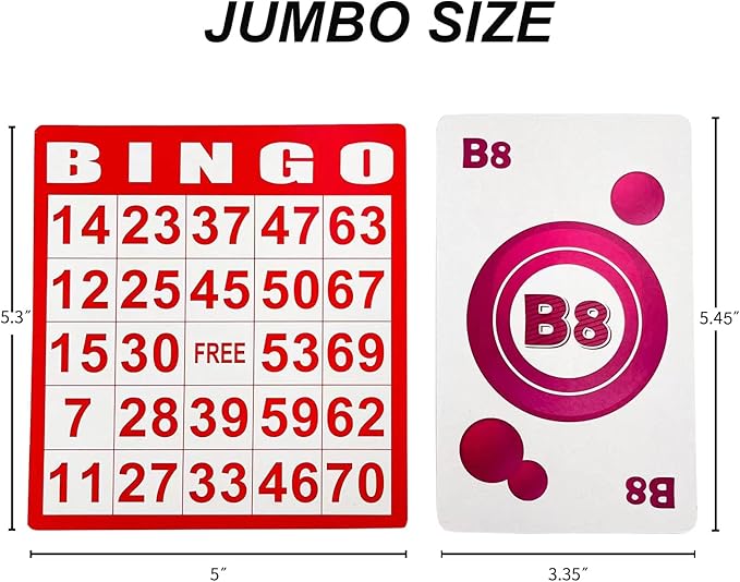 JUNWRROW Bingo Game Set-1000 Colorful Chips with a Bag,100 Bingo Cards and Jumbo Deck of Calling Cards for Adults, Seniors, and Family - Calling Card Set- Ideal for Large Groups, Parties, Game Nights