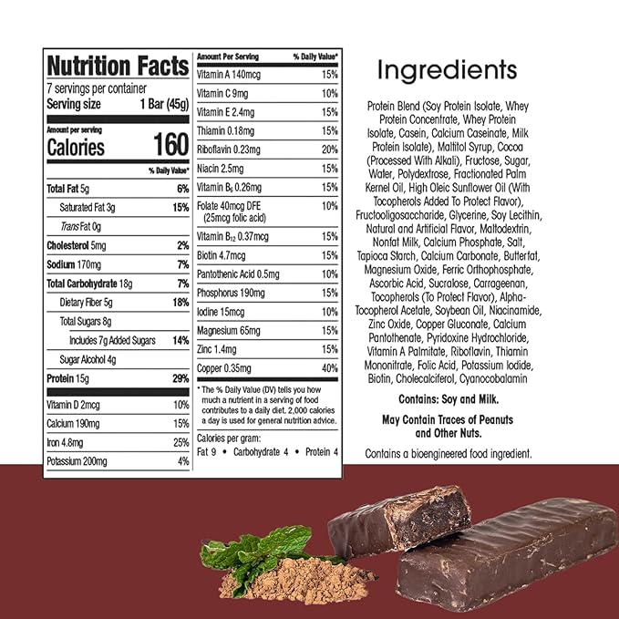 BestMed - High Protein Nutrition Bar - Low-Carb, 15g Protein, Low Sugar, High Fiber, Low Calorie, Meal Replacement Bar (Peppermint Cocoa, 4 Box - 28 Count)