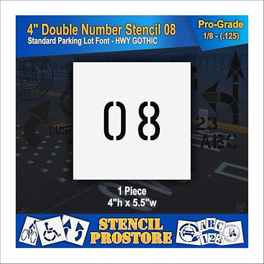 Pavement, Curb, and WheelStop Stencils - 4 inch Double Number Stencil - (08) - 4" x 5.5" x 1/8" (128 mil) - Pro-Grade