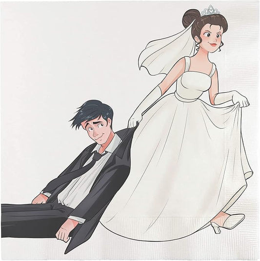 Iconikal Funny Wedding Party Napkins, Bride Dragging Groom, Dinner Size Disposable Party Napkins, Bridal Shower, Rehearsal Reception, Bachelor Party, Bachelorette Party 75-Count
