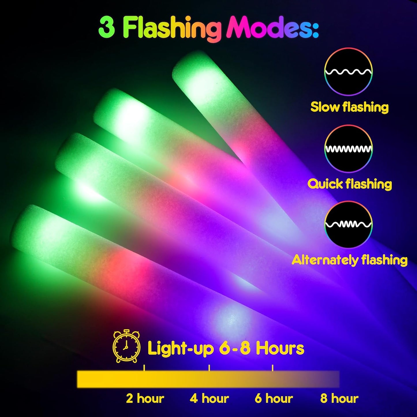 Mocoosy Foam Glow Sticks Bulk Pack, 32 PCS Led Glow Sticks with 3 Modes Colorful Flashing, Glow in Dark Party Supplies, Light Up Neon Party Toys for Wedding, Raves, Concert, Birthday, Halloween