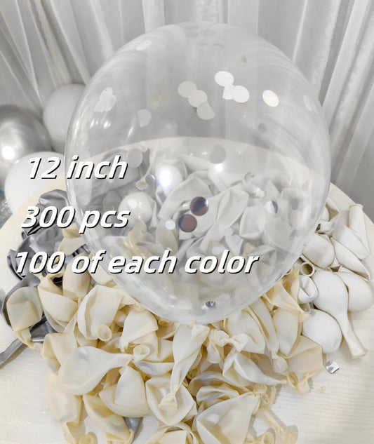 300 Pack White and Silver Balloons 12 Inch Silver Confetti Balloon for Various Party Events Decorations