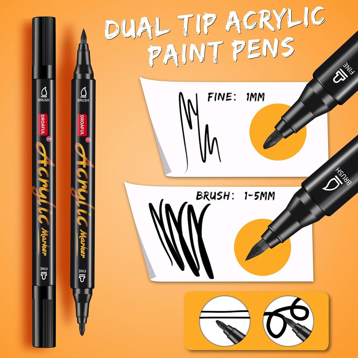 Acrylic Paint Pens Markers, 6 Pc Dual Tips Waterproof Paint Markers For Rock Painting, Fabric, Metal, Glass, Wood, Canvas, Ceramic, Pumpkins, Eggs, Plastic, Non-Toxic & Odor