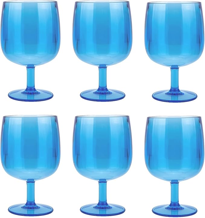Classic Stackable 12 ounce Plastic Wine Stems Acrylic Glasses , set of 6 Blue