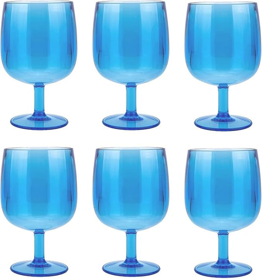 Classic Stackable 12 ounce Plastic Wine Stems Acrylic Glasses , set of 6 Blue