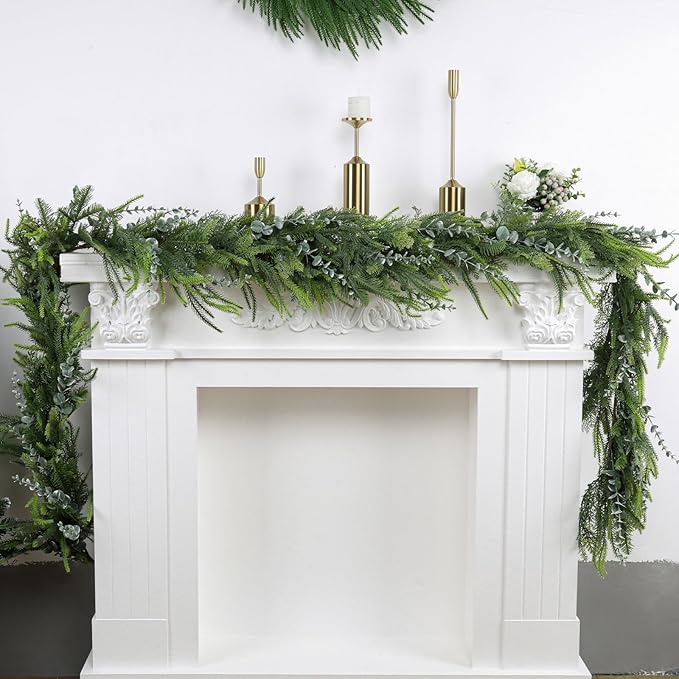 2 Pack 6FT Christmas Eucalyptus Cedar Faux Pine Cypress Garland for Mantle Stairs Wall Table Indoor Outdoor Xmas Decor