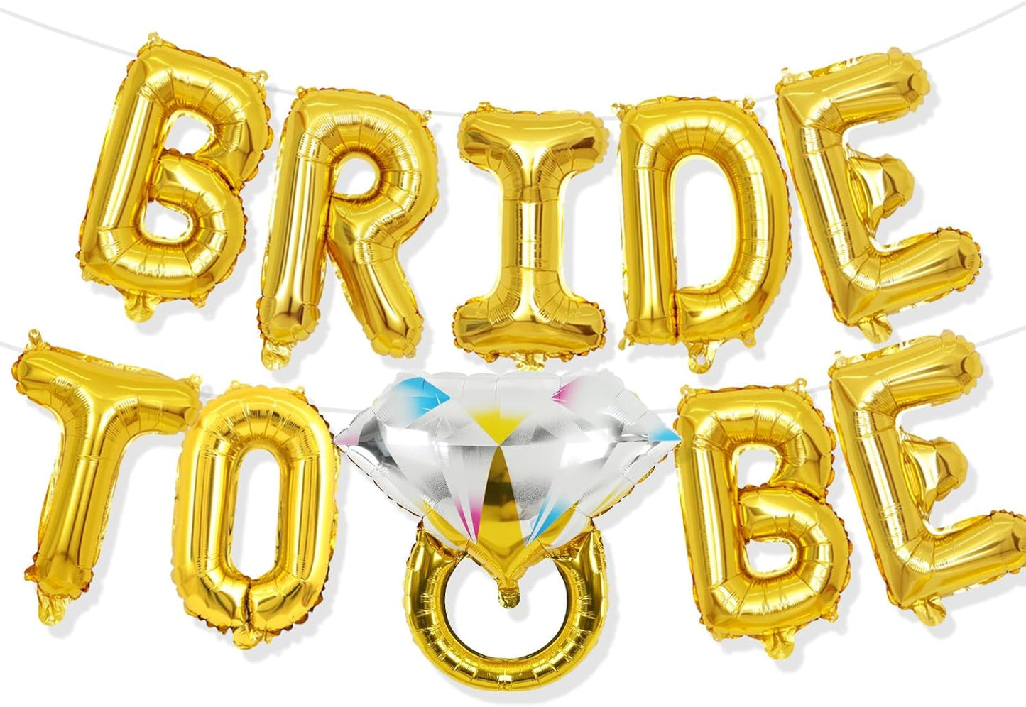 Bachelorette Party Decorations, Gold Bride To Be Bridal Shower Letter Balloons Banner with Engagement Diamond Ring Mylar Foil Balloon for Wedding Photo Booth Hen Night Room Party Decor
