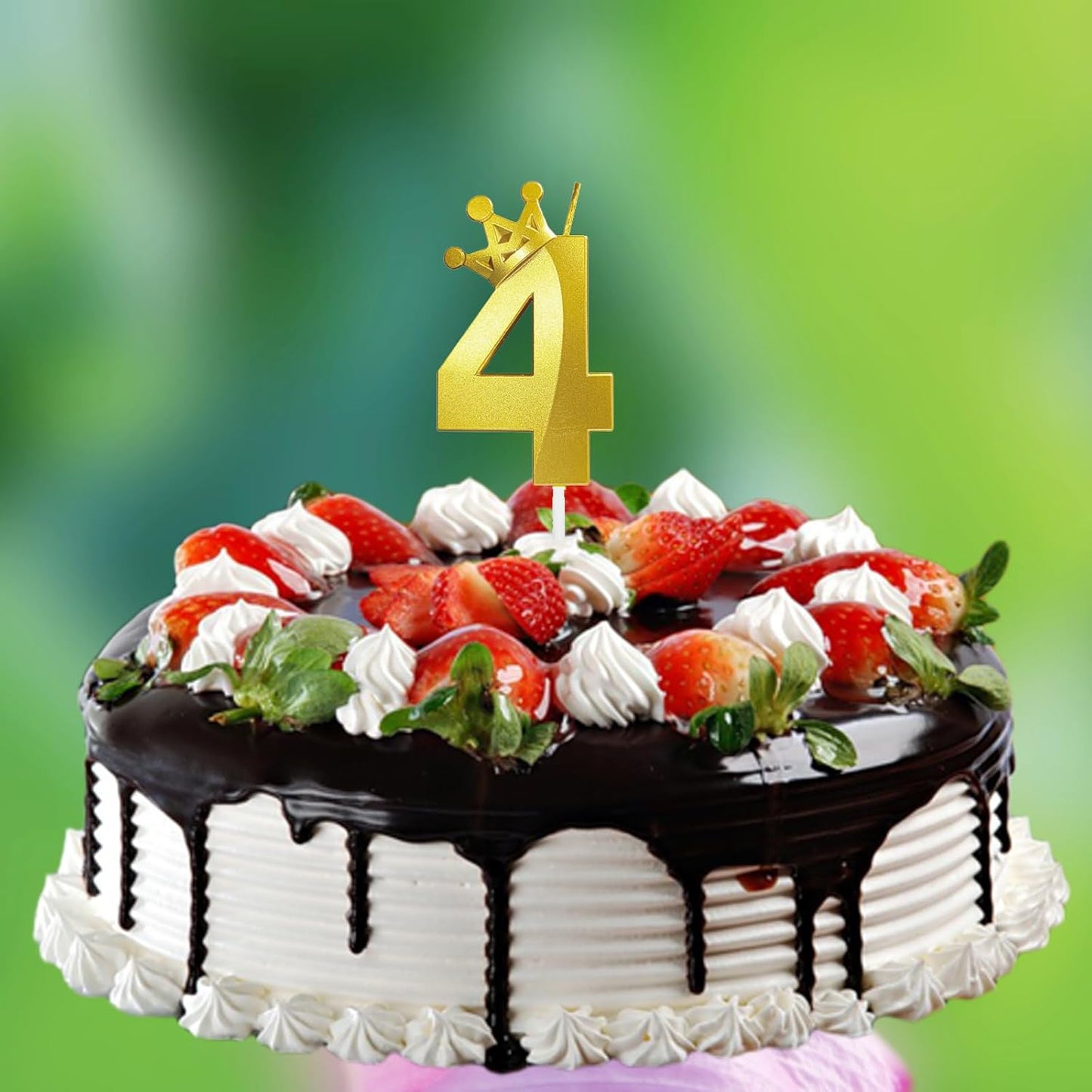 Number 4 Birthday Candle Four Years Old Happy Birthday Number Candles Cake Topper Decorations 3D Crown (Crown-4, Gold)