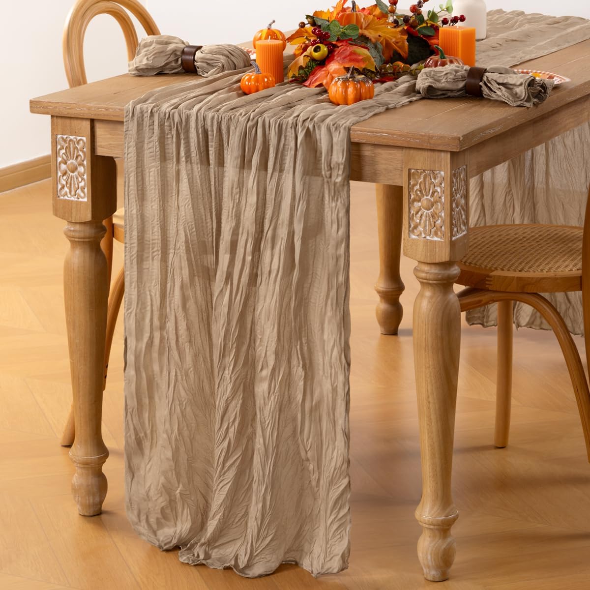 MLMC Nude Cheesecloth Table Runner 10ft Boho Gauze Taupe Cheese Cloth Table Runner Rustic Neutral Fall Centerpiece Decor 35x120 Inches for Wedding Farmhouse Reception Home Decor