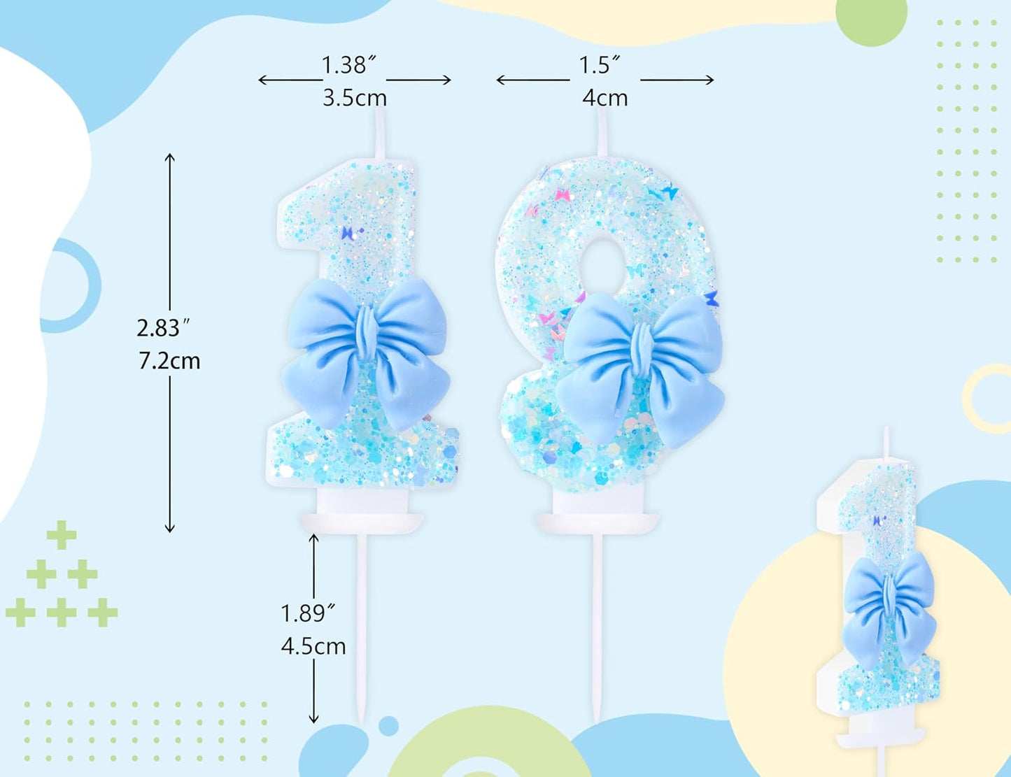 19 Birthday Candles Blue Bow Number 19 Cake Candles, 19th Cake Topper Decorations for Kids Pets Pastel Birthday Party Supplies (Number 19)