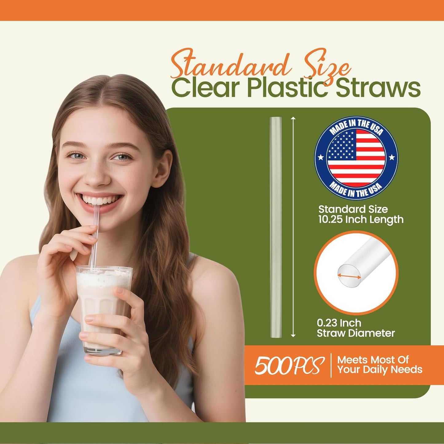ACSTEP Plastic Straws 500 PCS – 10.2 Inch Long, 6 mm Wide Straws Disposable for Iced Coffee & Cola, Durable & Lightweight – Made in USA