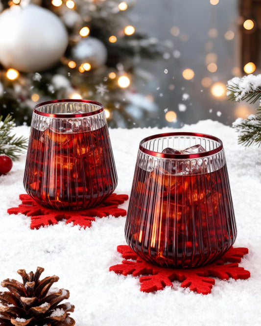 36 Pcs 12 oz Plastic Clear Red Rim Ribbed Wine Glasses, Disposable & Reusable Champagne Glasses Elegant Whiskey Glasses Ideal for Weddings, Bars, Christmas, Holidays, Pool Party, Daily Use