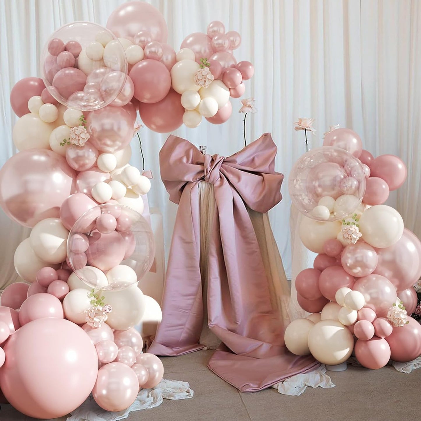 Dusty Pink Balloon Arch Kit,Double Stuffed Pearl White Balloon Garland Kit for Wedding Birthday Baby Shower Gender Reveal Bridal Engagements Decorations