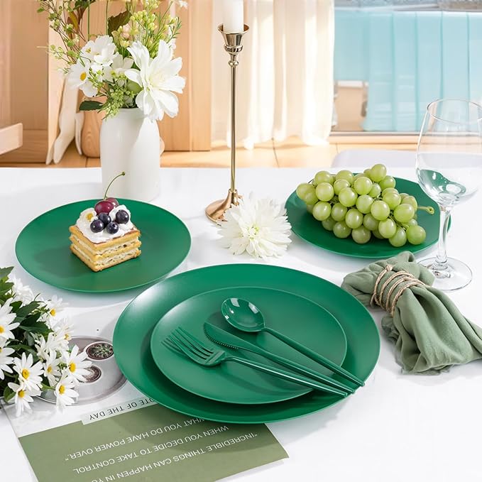 EI 150pcs Green Plastic Plates,Green Disposable Plates Heavy Duty,Fancy Plastic Dinnerware Set,Dinner Plate for Party,Picnic,Birthday,Wedding Afternoon Tea Spring,St. Patrick's Day