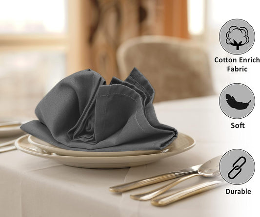 Ruvanti Cloth Napkins Set of 4, 18x18 Inches Napkins Cloth Washable, Soft, Durable, Absorbent, Cotton Blend. Table Dinner Napkins Cloth for Hotel, Lunch, Restaurant, Wedding Parties - Charcoal Grey
