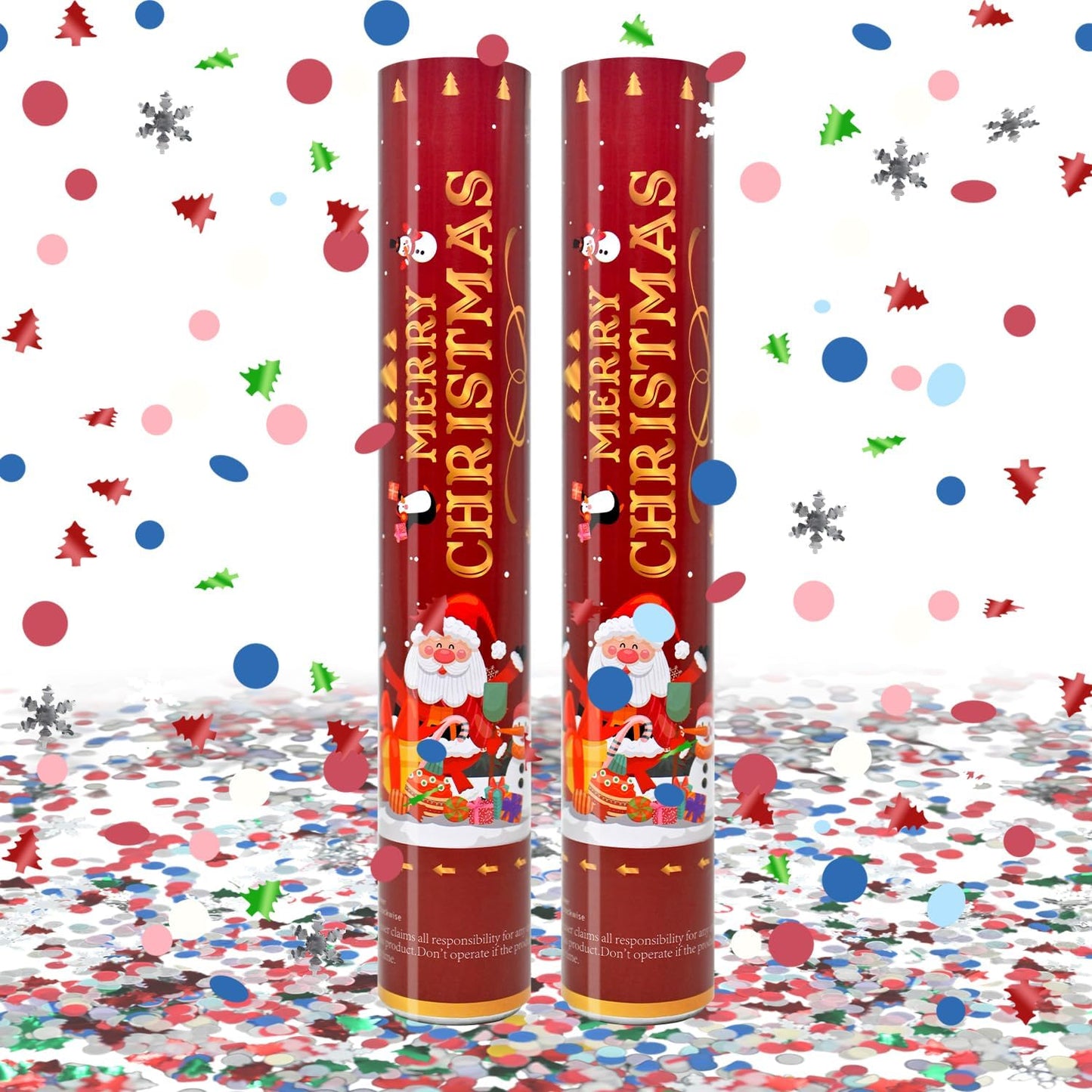 Christmas Confetti Cannon 2Pack Confetti Poppers 12inch Party Poppers with Foil Confetti Multicolor Xmas Confetti Cannon Metallic for Christmas New Year Festive Events Holiday Celebration Party Decor