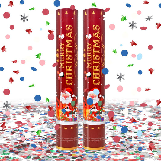 Christmas Confetti Cannon 2Pack Confetti Poppers 12inch Party Poppers with Foil Confetti Multicolor Xmas Confetti Cannon Metallic for Christmas New Year Festive Events Holiday Celebration Party Decor