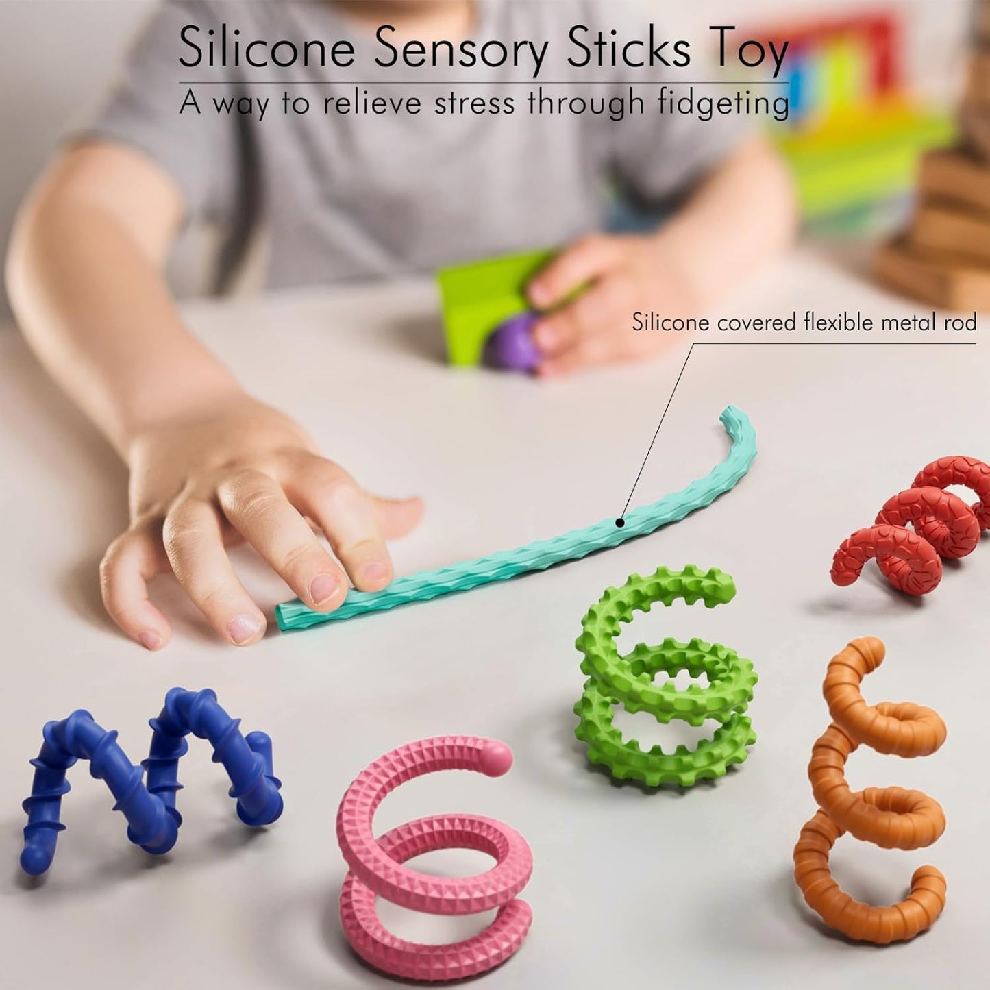 Sensory Fidget Toys for Kids Adults,6PCS Flexible Fidget Sticks for Stress Anxiety Autistic ADHD, Calm Down Travel Airplane Essentials Toys, Stuffers for Teens Kids
