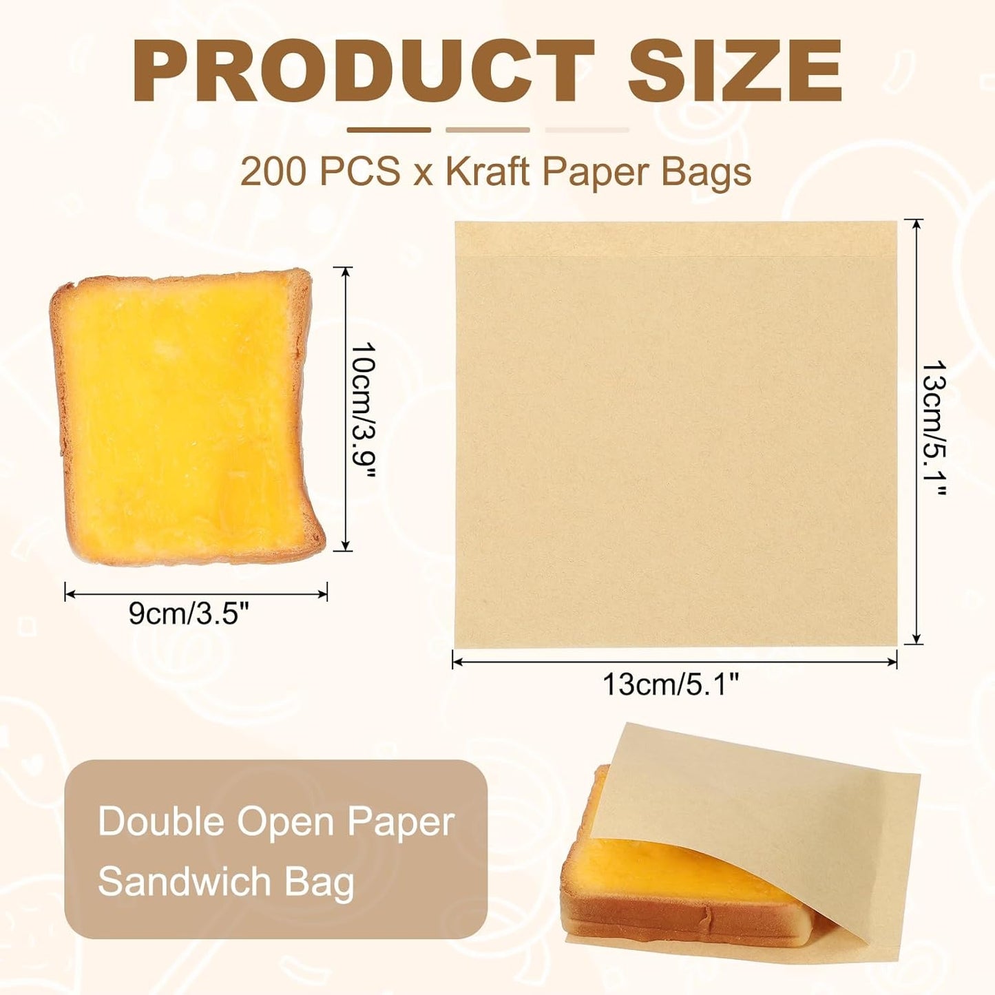 uxcell 200pcs Pastry Bags, 5.1 x 5.1 Inch Greaseproof Double Open Paper Wrappers Sandwich Bags for Donut Sandwich Pretzel Snacks Cookies, Kraft Paper