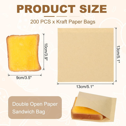 uxcell 200pcs Pastry Bags, 5.1 x 5.1 Inch Greaseproof Double Open Paper Wrappers Sandwich Bags for Donut Sandwich Pretzel Snacks Cookies, Kraft Paper