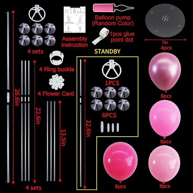 TONIFUL 4 Set Metallic Pink Balloon Stand Centerpiece Table Decorations for Baby Shower Wedding Engagement Bridal Shower Princess Party Decoration Sweet 16th Hot Girl Birthday Party Decorations