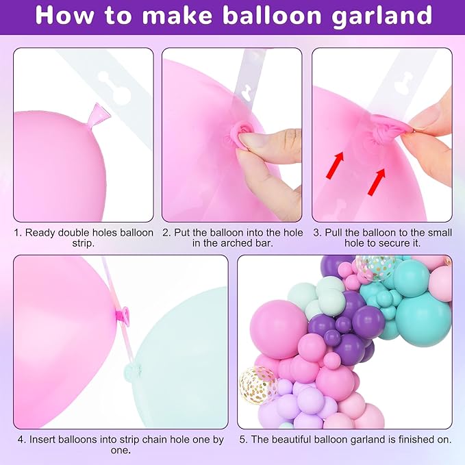 Amandir 153 Pcs Pink Purple Balloons Arch Garland Kit, Different Sizes 18 12 10 5 inch Purple Blue Pink Gold Confetti Pastel Unicorn Balloon for Wedding Shower Princess Birthday Party Decorations