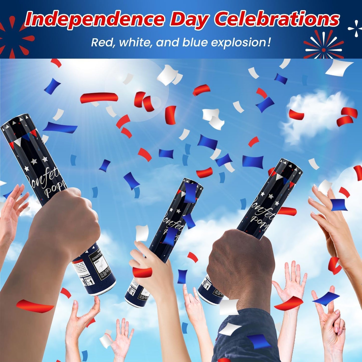 Confetti Cannon 12 Pack Party Poppers 4th of July Patriotic Confetti Poppers for July 4th Decor Biodegradable Poppers Red White Blue Independence Day Confetti Shooter for Celebration Party Decorations