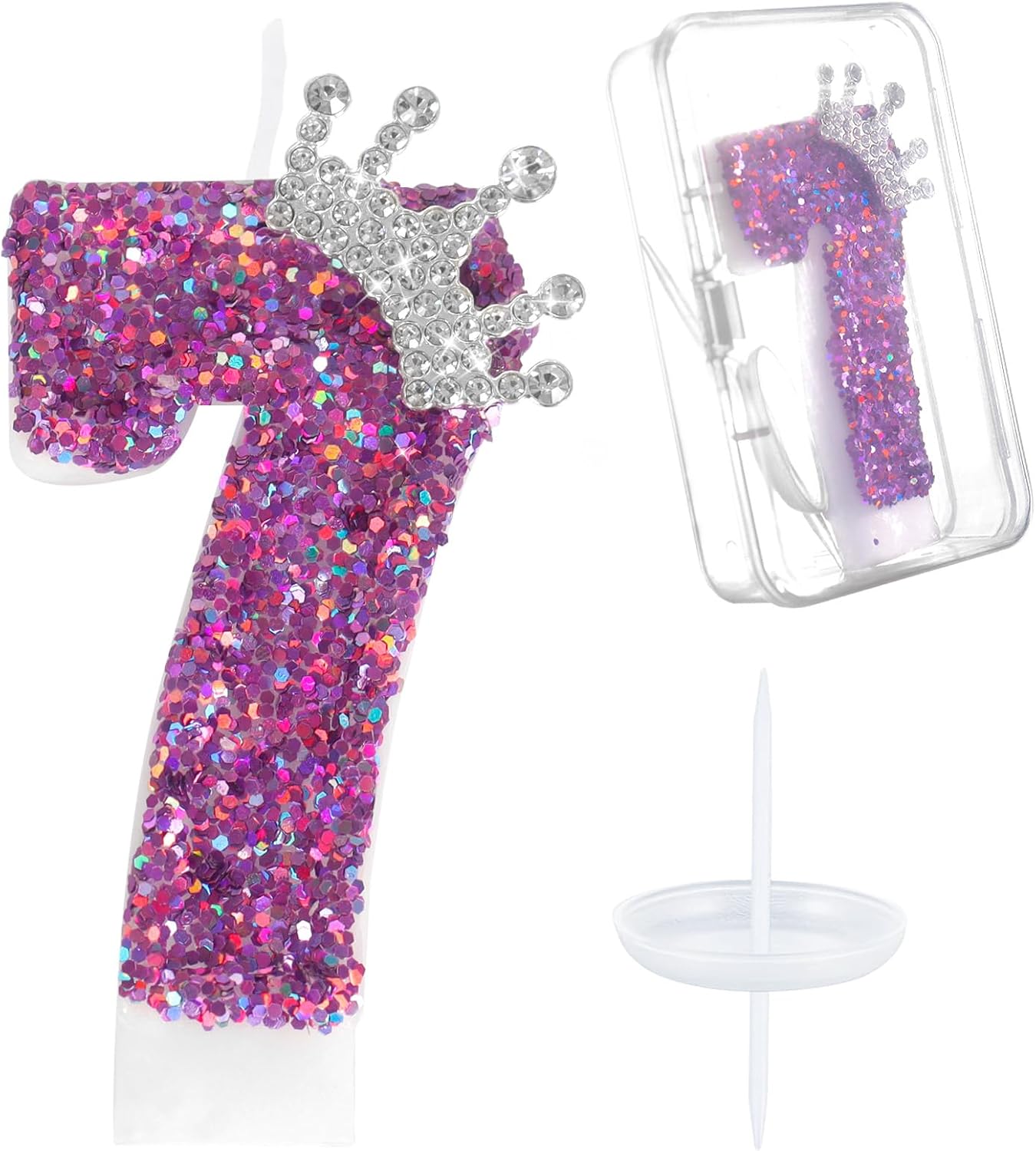 Ceya Number 7 Birthday Candles,Purple Crown Candle for Cake, Sparkling Number Glitter Candle 3.14inch Cake Topper,7st Birthday Decorations for Girl Women Reunions Anniversary Party Supplies