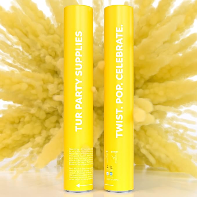 Yellow Powder Cannons Smoke Bombs Biodegradable Poppers | 2 Pack | Launch 25 ft Far | 12 inch | Decorations For Photoshoots, Gender Reveal, Celebrations, Festivals, and Parties | TUR Party Supplies