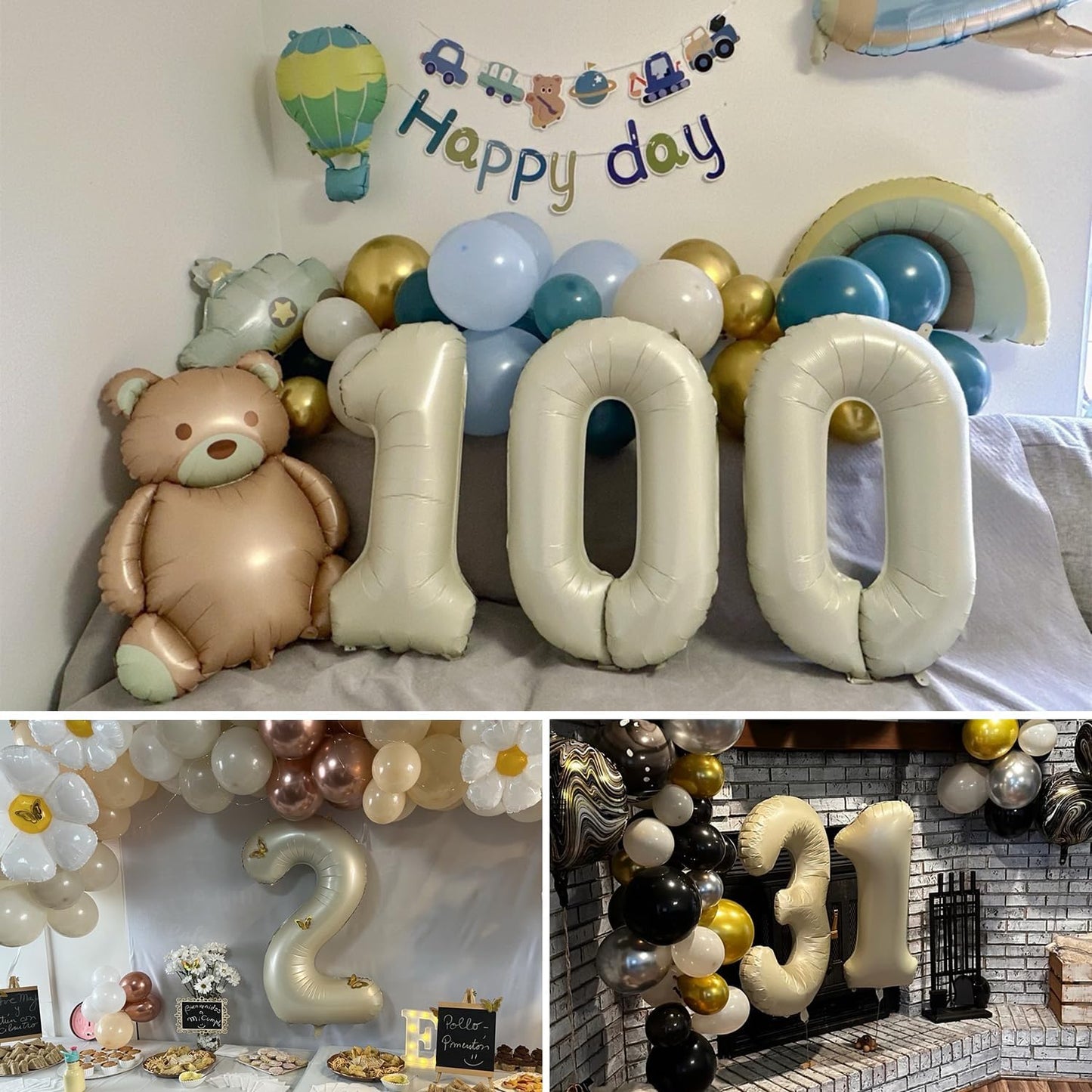 Smlpuame 40 Inch Beige Number 10 Balloons for 10th Birthday Decorations Boys Girl, Giant Self-Sealing Cream Foil Number 0-10 White Sand Balloon for Women Men Party Anniversary Baby Shower Supplies