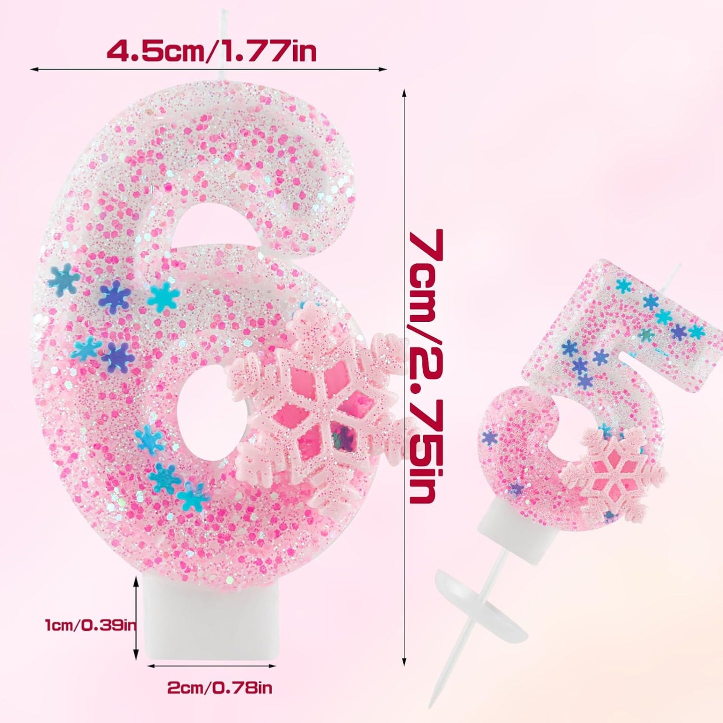 Pink Frozen Snow Themed Birthday Candles,Pink Snowflake Number 4th Birthday Candle for Party Supplies,Winter Frozen Birthday Party Number 4 Cake Topper Decorations