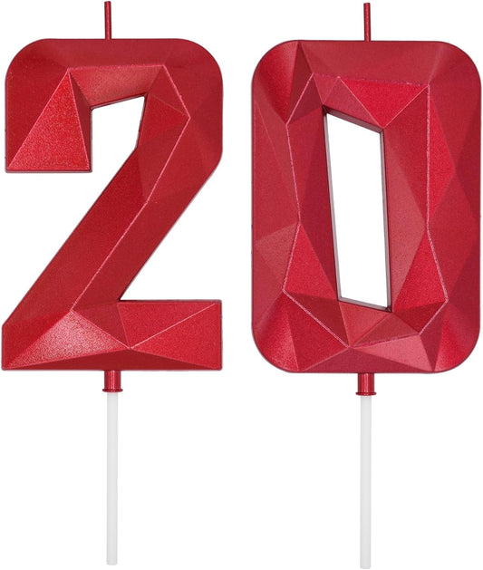 DERVENTA Large Birthday Candle Number 3D Red 3.7 inch Party Celebration Anniversary Decoration Cake Topper 1 Piece (Number 20 Red)