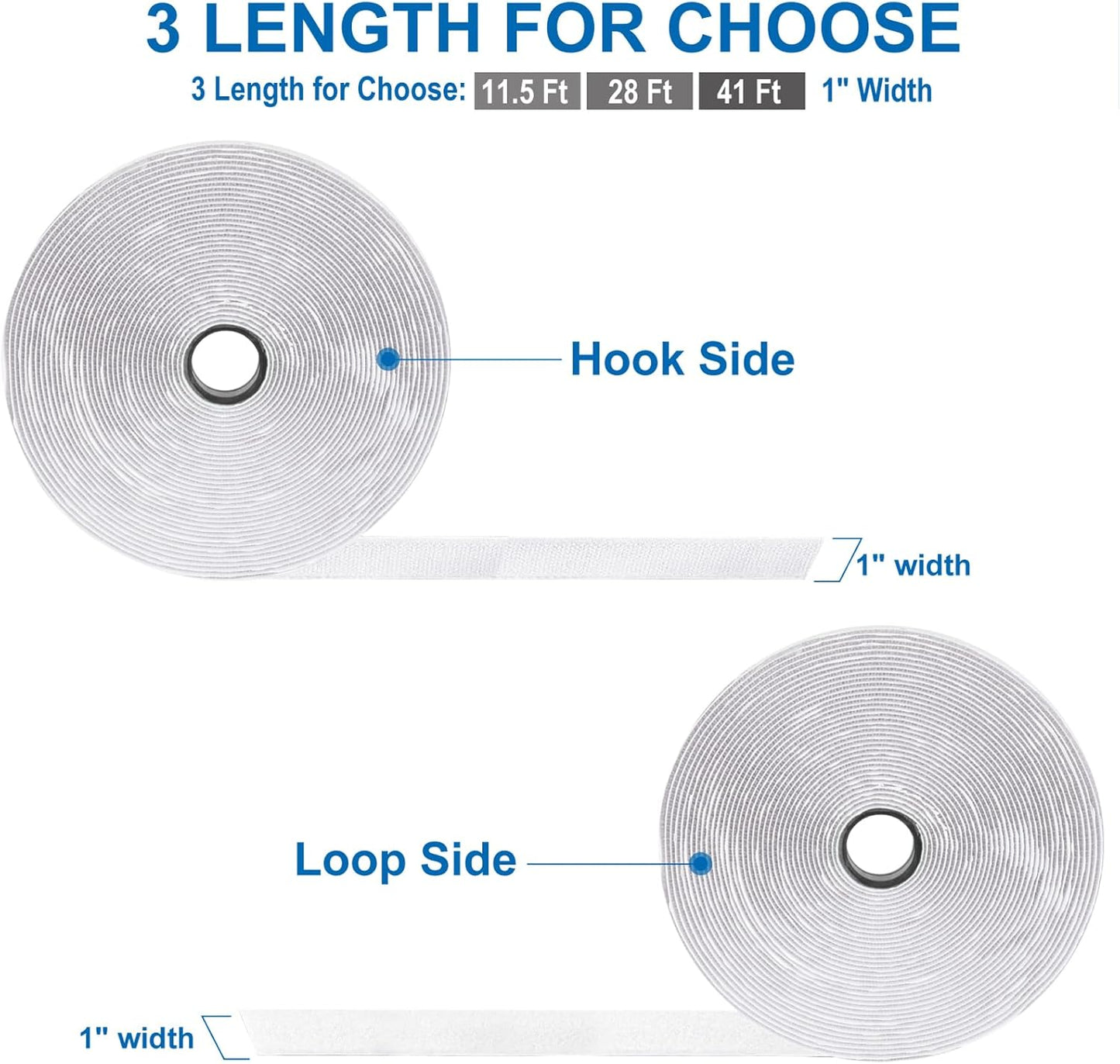 1 Inch x 28 Ft Strips with Adhesive, Nylon Self Adhesive Heavy Duty Strips, Double Sided Sticky Back Fastener Roll Tape for Home Office School Car and Crafting Organization (White)