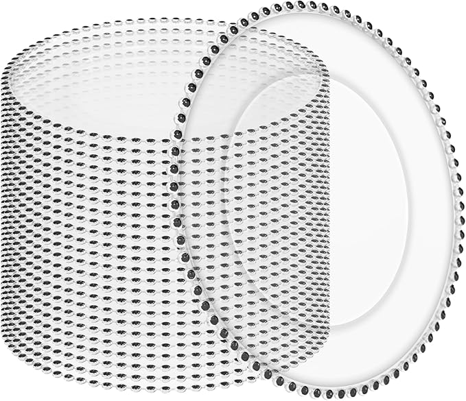 24 Pack Clear Charger Plates Bulk Wedding, 13 Inch Plastic Round Dinner Chargers with Black Beaded Rim, Acrylic Round Decorative Plates for Wedding Party Home and Tabletop Decor (Black)