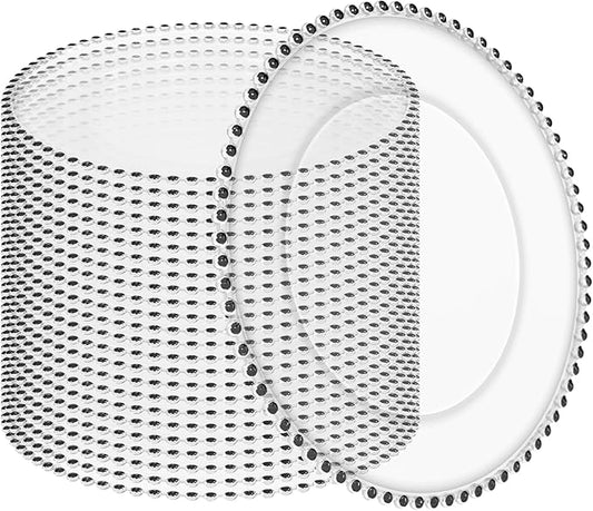 24 Pack Clear Charger Plates Bulk Wedding, 13 Inch Plastic Round Dinner Chargers with Black Beaded Rim, Acrylic Round Decorative Plates for Wedding Party Home and Tabletop Decor (Black)