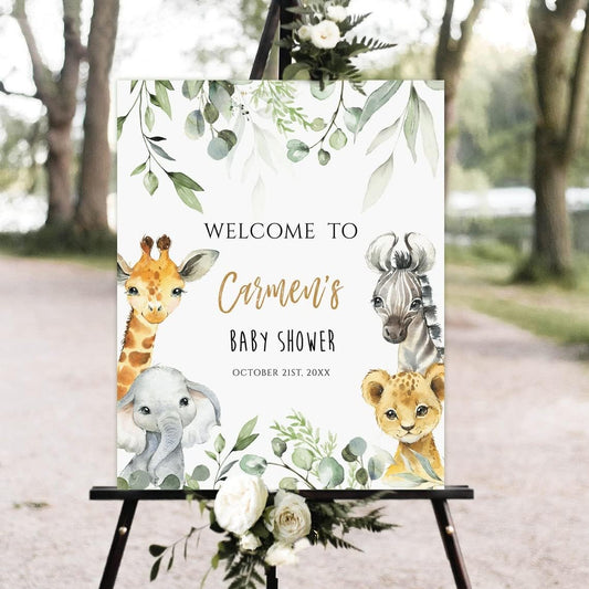 Generic Safari Baby Shower Welcome Sign, Editable, Weather-Resistant, Full Size, Modern, 1 Count