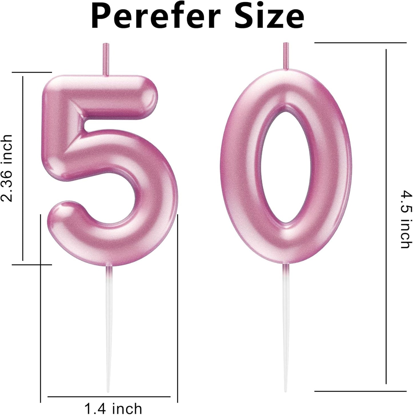 Pink Number 50 Candle Happy Birthday 3D Number Candles for Birthday Cake Party Decoration Wedding Anniversary Celebration Supplies