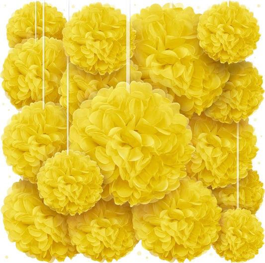 Yellow Tissue Paper Pom Poms - Lemon Yellow Party Decorations for Birthdays, Weddings, Baby Showers and Special Occasions by Avoseta (16 Piece Set, Assorted Sizes)