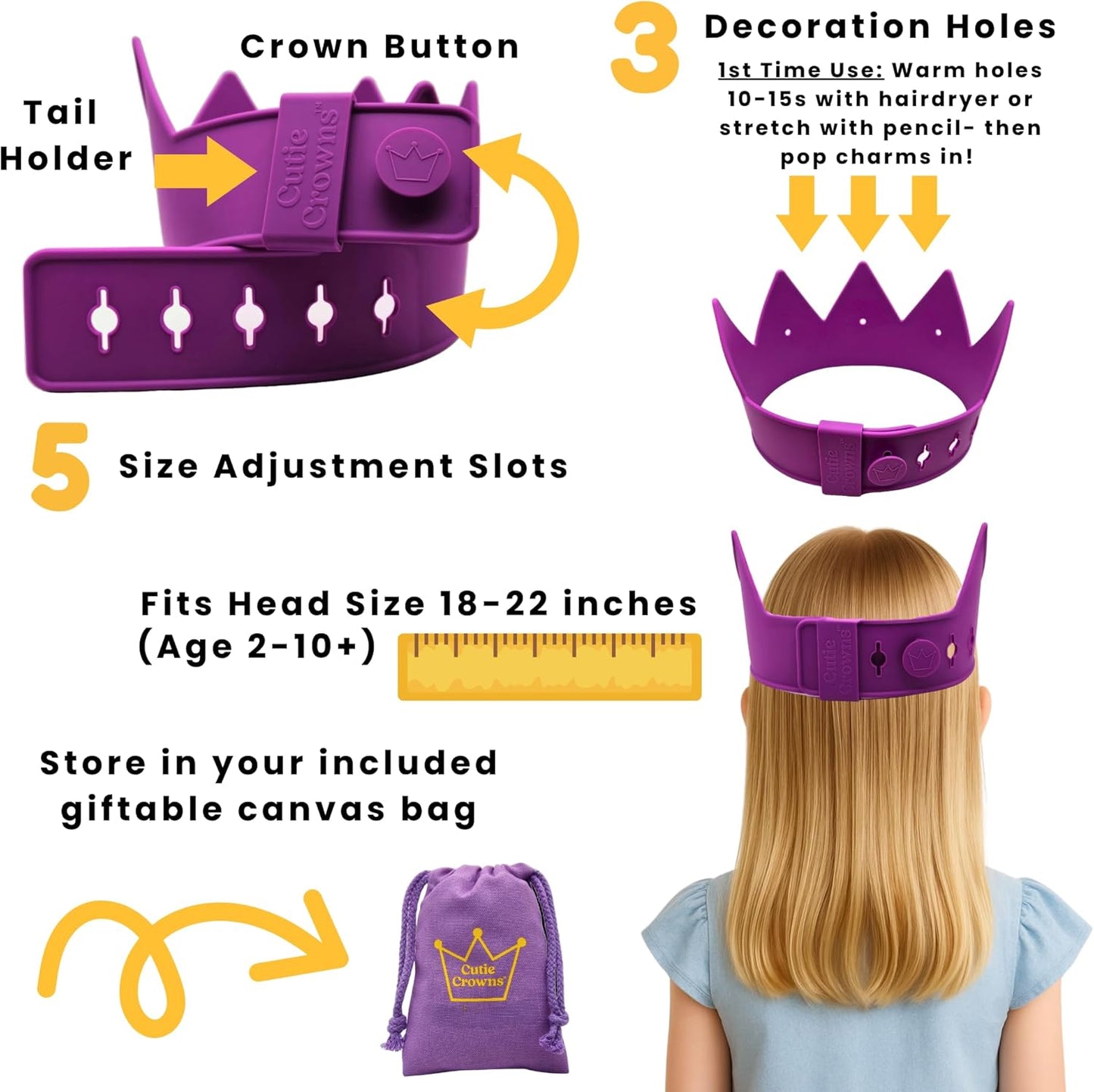 Birthday Crown for Kids Classroom – Adjustable Soft Silicone Princess Crown, Ages 2–10+, BPA Free, Dishwasher Safe