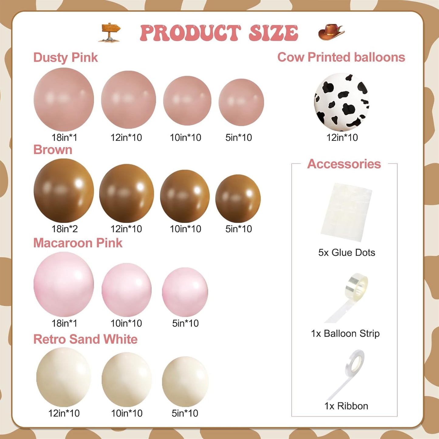 Cowgirl Dusty Pink Cow Balloon Garland Arch Kit, Light Pink Brown Sand White Balloons for Cowgirl Baby Shower Birthday Western Theme Party Decoration