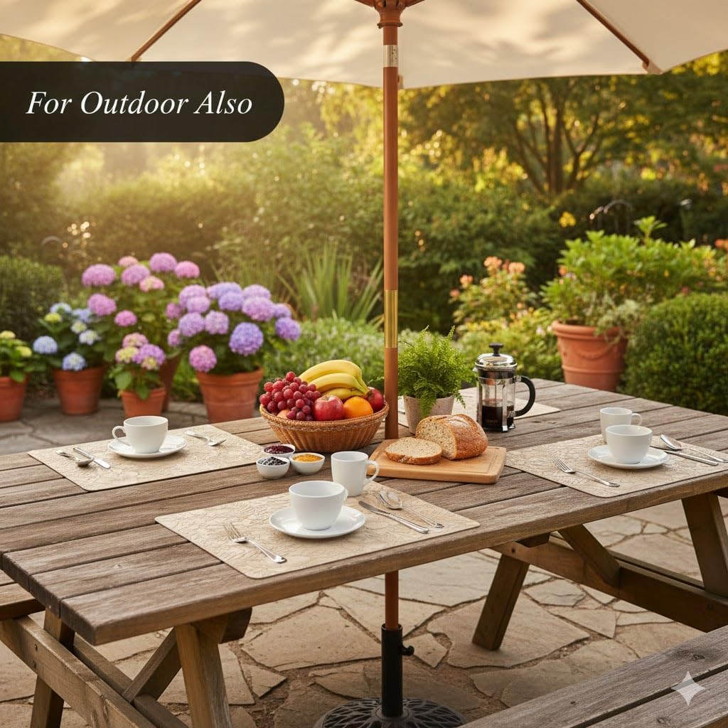 17" × 12" Faux Leather Placemats Set of 6, Beige, Washable, Wipeable & Heat-Resistant Table Mats, Waterproof & Anti-Slip Dining Place Mats with Shallow Embossed Texture for Kitchen & Dining & Outdoor